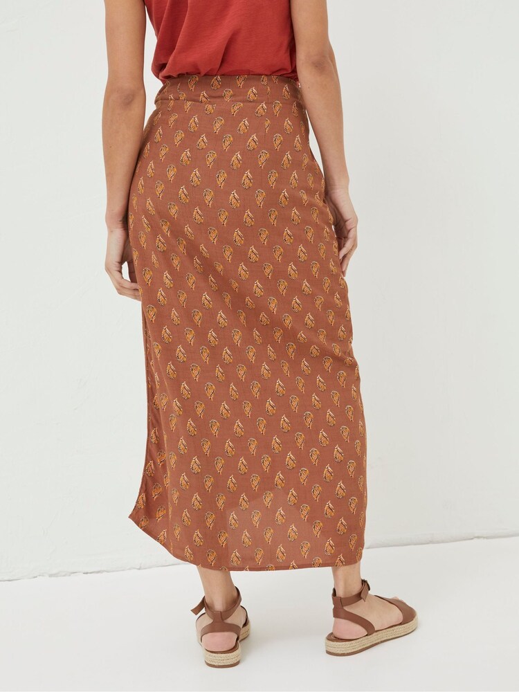 FatFace Brown Serren Woodblock Midi Skirt - Image 2 of 5 FatFace Brown Serren Woodblock Midi Skirt - Image 2 of 5