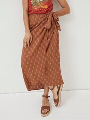FatFace Brown Serren Woodblock Midi Skirt - Image 3 of 5