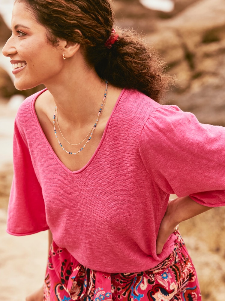 FatFace Pink V-Neck Angela Knitted Top - Image 3 of 8