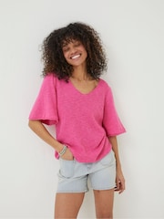 FatFace Pink V-Neck Angela Knitted Top - Image 4 of 8