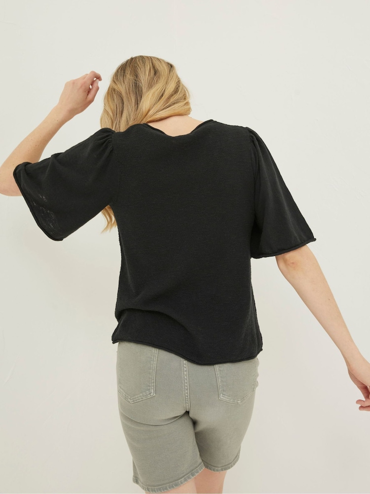 FatFace Black V-Neck Angela Knitted Top - Image 2 of 5