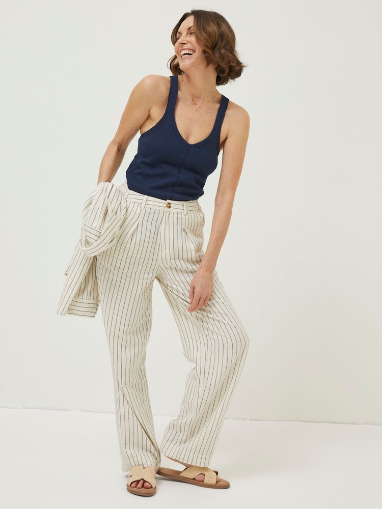 FatFace Cream Pendeen Stripe Wide Leg Trousers - Image 1 of 5