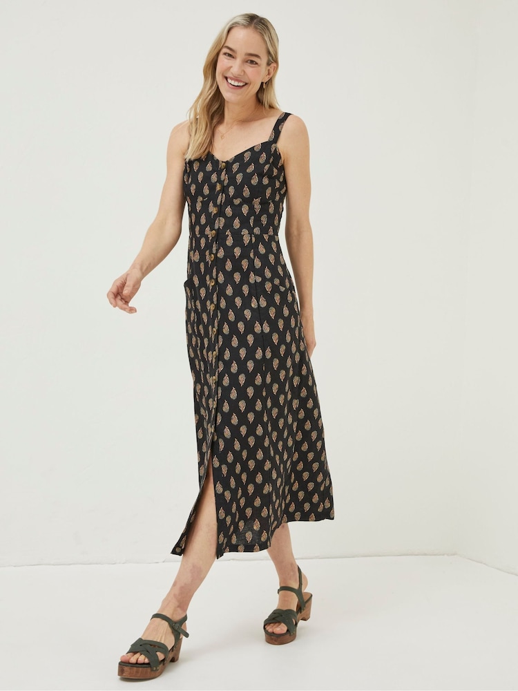 FatFace Black Woodblock Corey Linen Dress - Image 1 of 5