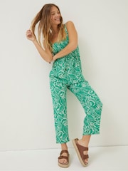 FatFace Green Natalie Tropical Leaf Jumpsuit - Image 1 of 4