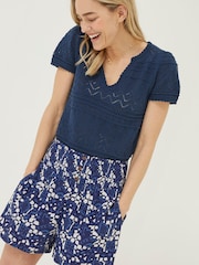 FatFace Blue Knitted Chiara Top - Image 1 of 5