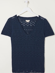 FatFace Blue Knitted Chiara Top - Image 5 of 5
