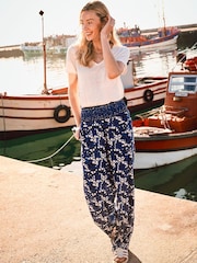 FatFace Blue Geo Batik Shirred Palazzo Trousers - Image 2 of 7