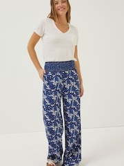 FatFace Blue Geo Batik Shirred Palazzo Trousers - Image 5 of 7