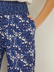 FatFace Blue Geo Batik Shirred Palazzo Trousers - Image 6 of 7