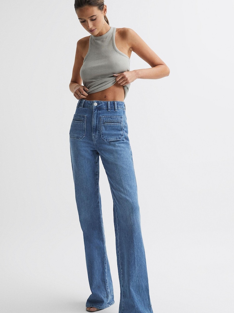 Reiss Light Blue Isabel Regular Wide Leg Jeans - Image 1 of 9