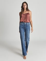 Reiss Mid Blue Leenah Paige High Rise Flared Jeans - Image 1 of 6