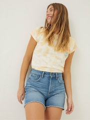FatFace Blue Courtney Cut Off Denim Shorts - Image 1 of 5