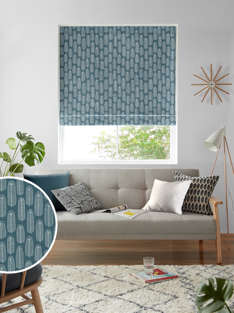 MissPrint Blue 100% Cotton Bloom Made to Measure Roman Blind - Image 1 of 6