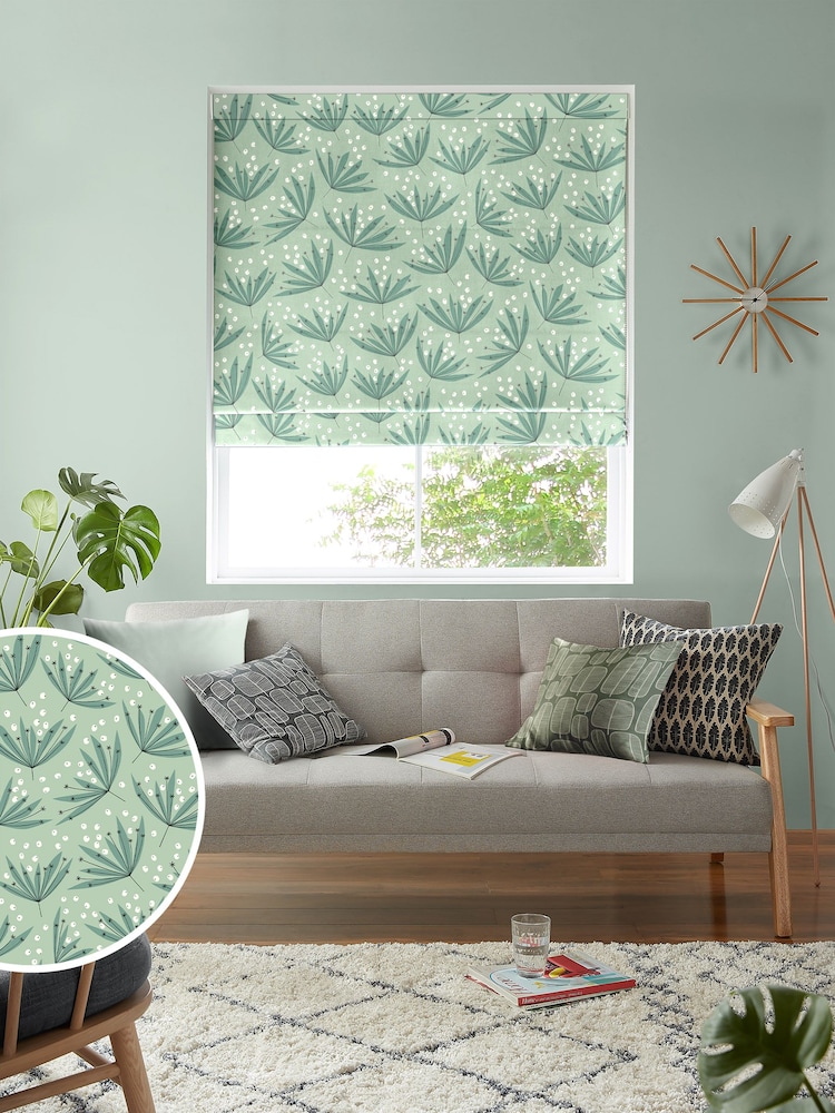 MissPrint Green 100% Cotton Wildflower Made to Measure Roman Blind - Image 1 of 6