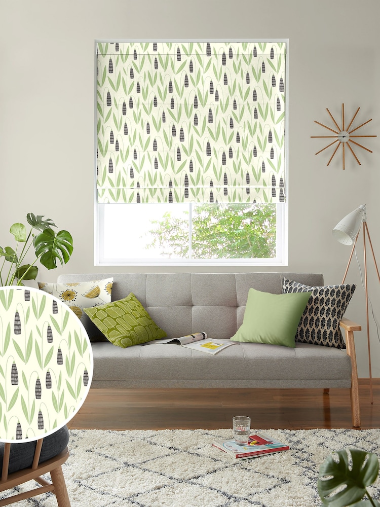 MissPrint Cream 100% Cotton Snow Drops Made to Measure Roman Blind - Image 1 of 6