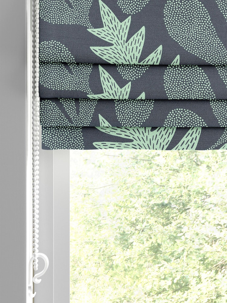 MissPrint Blue 100% Cotton Deep Sea Made to Measure Roman Blind - Image 2 of 6