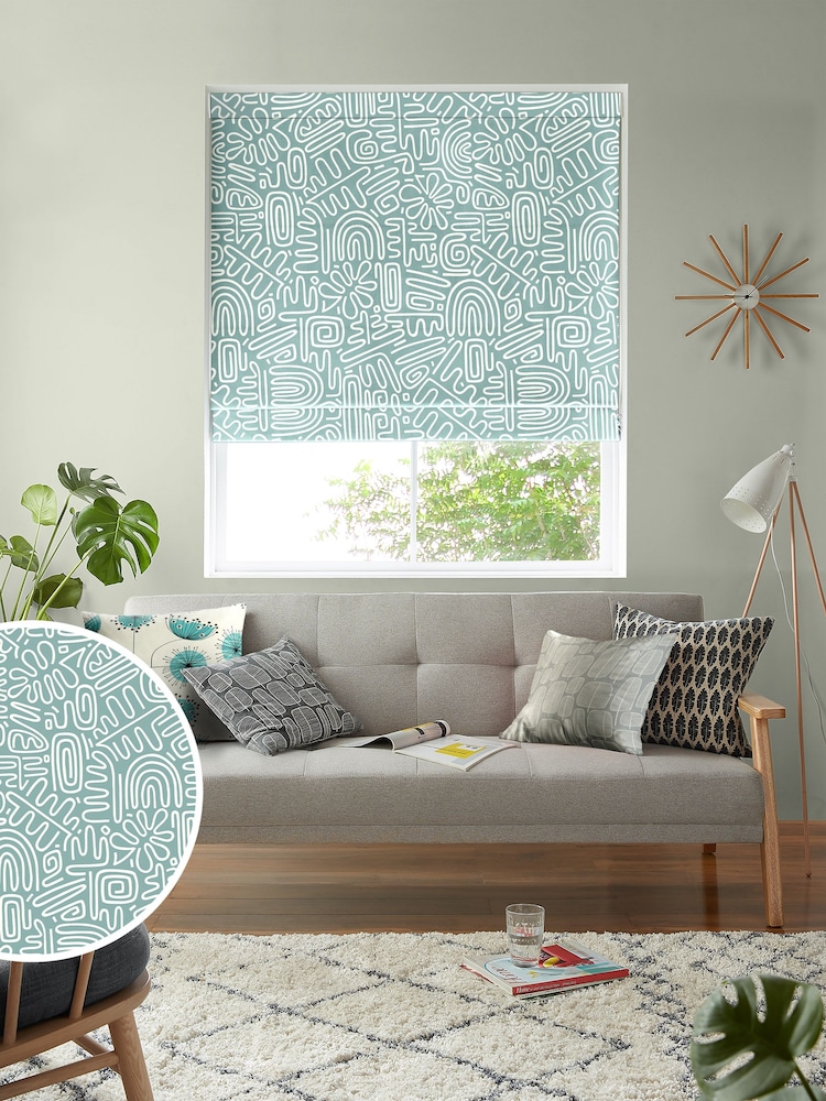MissPrint Blue 100% Cotton Nazca Made to Measure Roman Blind - Image 1 of 6