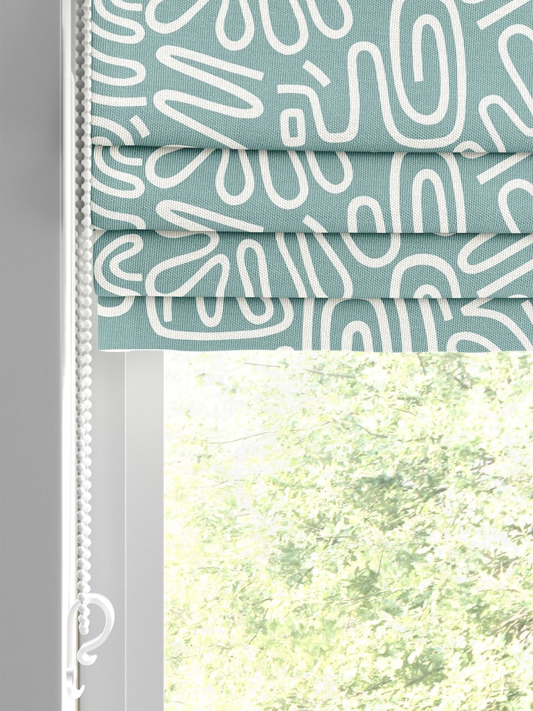 MissPrint Blue 100% Cotton Nazca Made to Measure Roman Blind - Image 2 of 6