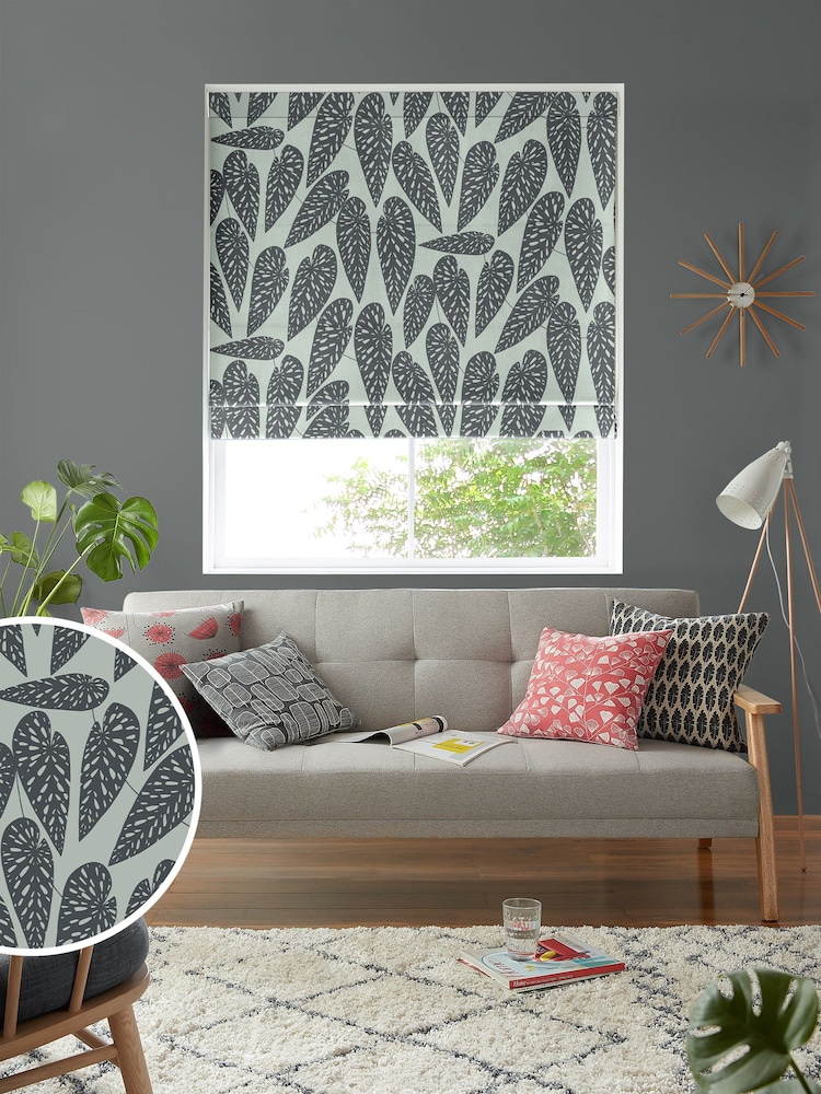 MissPrint Grey 100% Cotton Tropics Made to Measure Roman Blind - Image 1 of 6