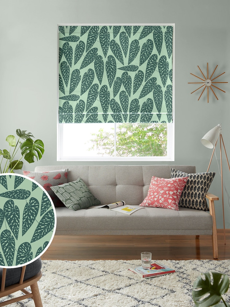 MissPrint Green 100% Cotton Tropics Made to Measure Roman Blind - Image 1 of 6