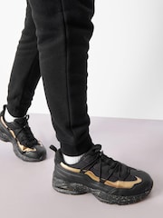 Black/Gold Elastic Lace Trainers - Image 1 of 4