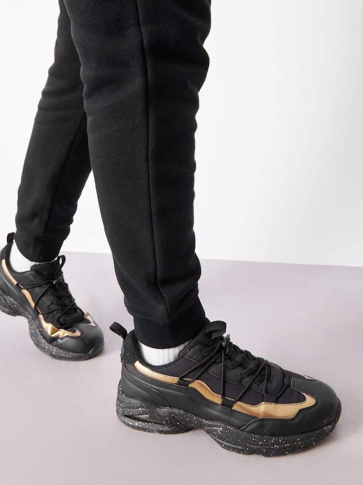 Black/Gold Elastic Lace Trainers - Image 1 of 4