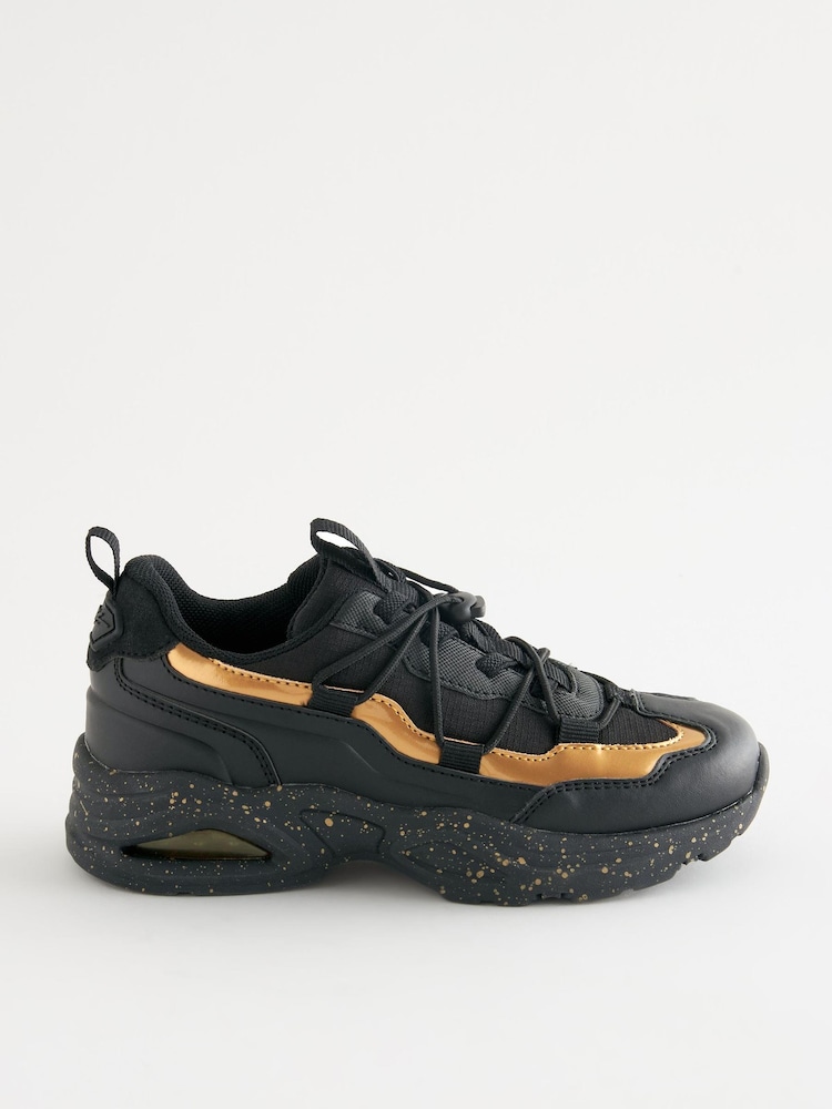 Black/Gold Elastic Lace Trainers - Image 2 of 4