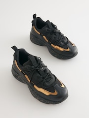 Black/Gold Elastic Lace Trainers - Image 3 of 4