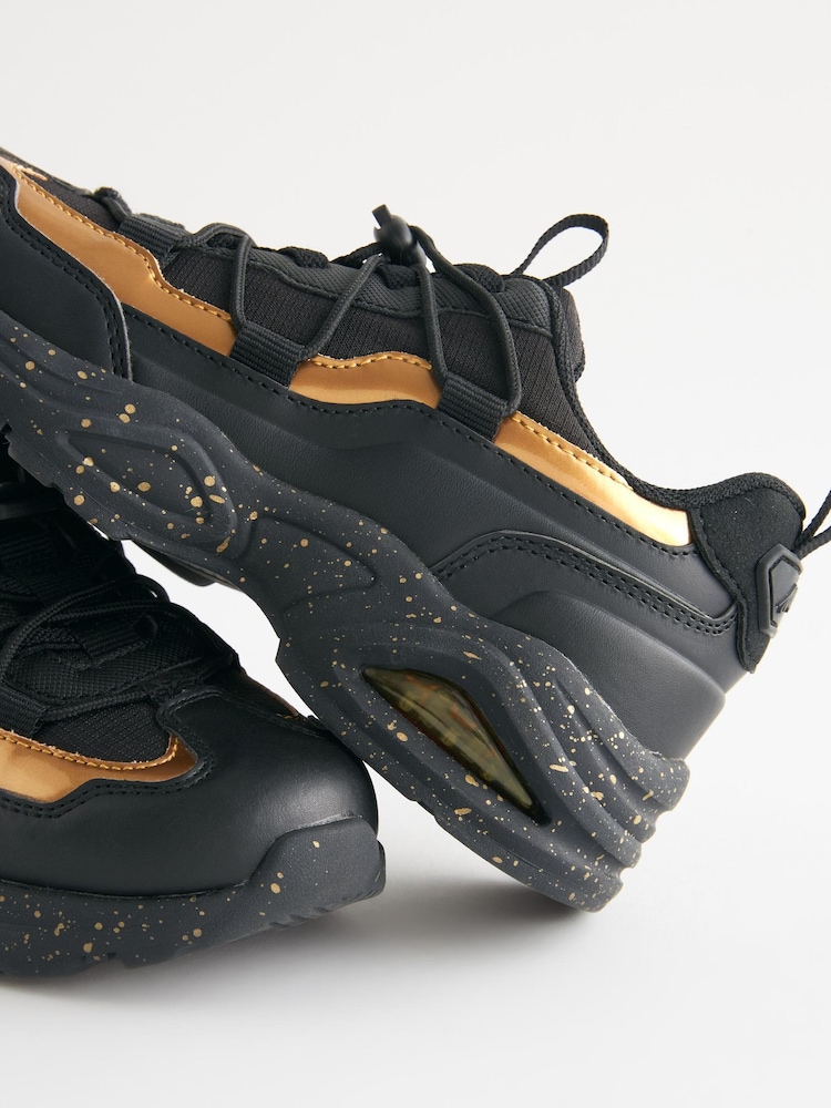 Black/Gold Elastic Lace Trainers - Image 4 of 4 Black/Gold Elastic Lace Trainers - Image 4 of 4