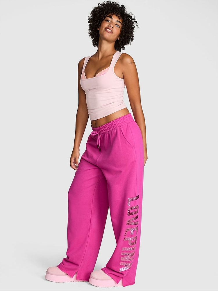 Victoria's Secret Pink Fire Sequin Wide Leg Fleece Joggers - Image 1 of 3