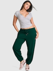Victoria's Secret PINK Dark Garden Green Tartan Wide Leg Fleece Joggers - Image 1 of 2