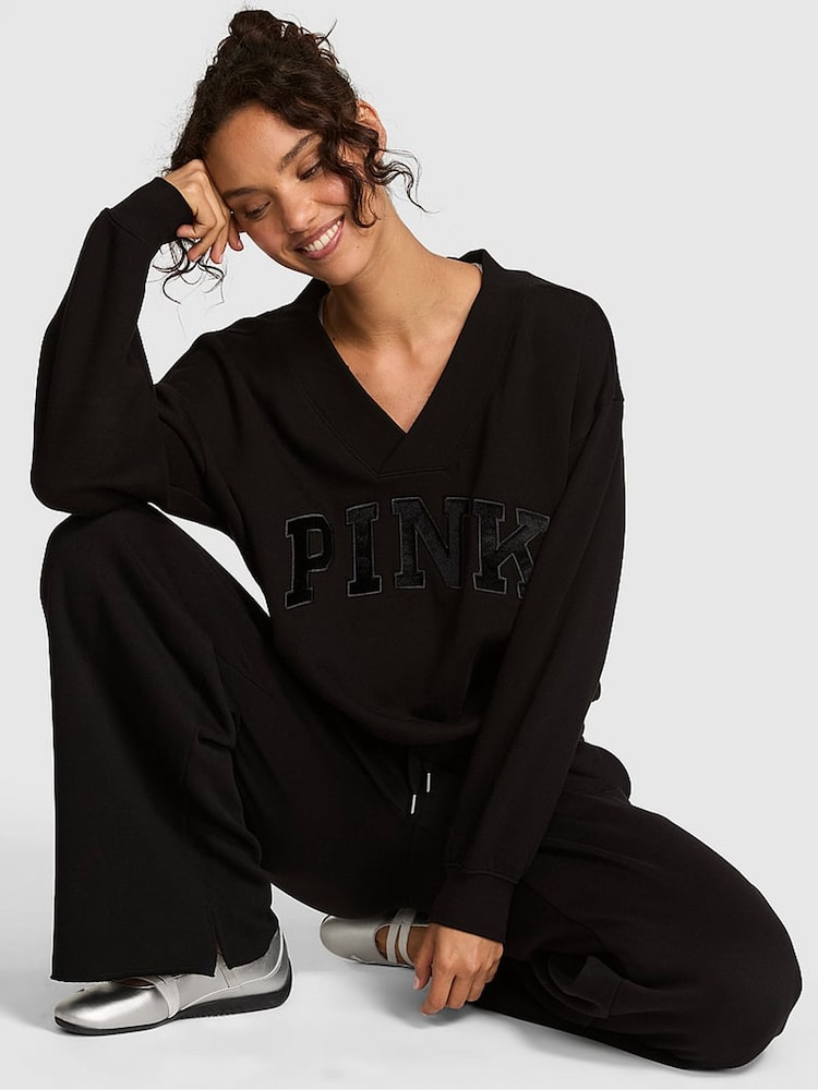 Victoria's Secret Pink Pure Black V-Neck Sweatshirt - Image 1 of 2