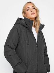 Long Tall Sally Black Longline Diamond Puffer Coat - Image 4 of 5