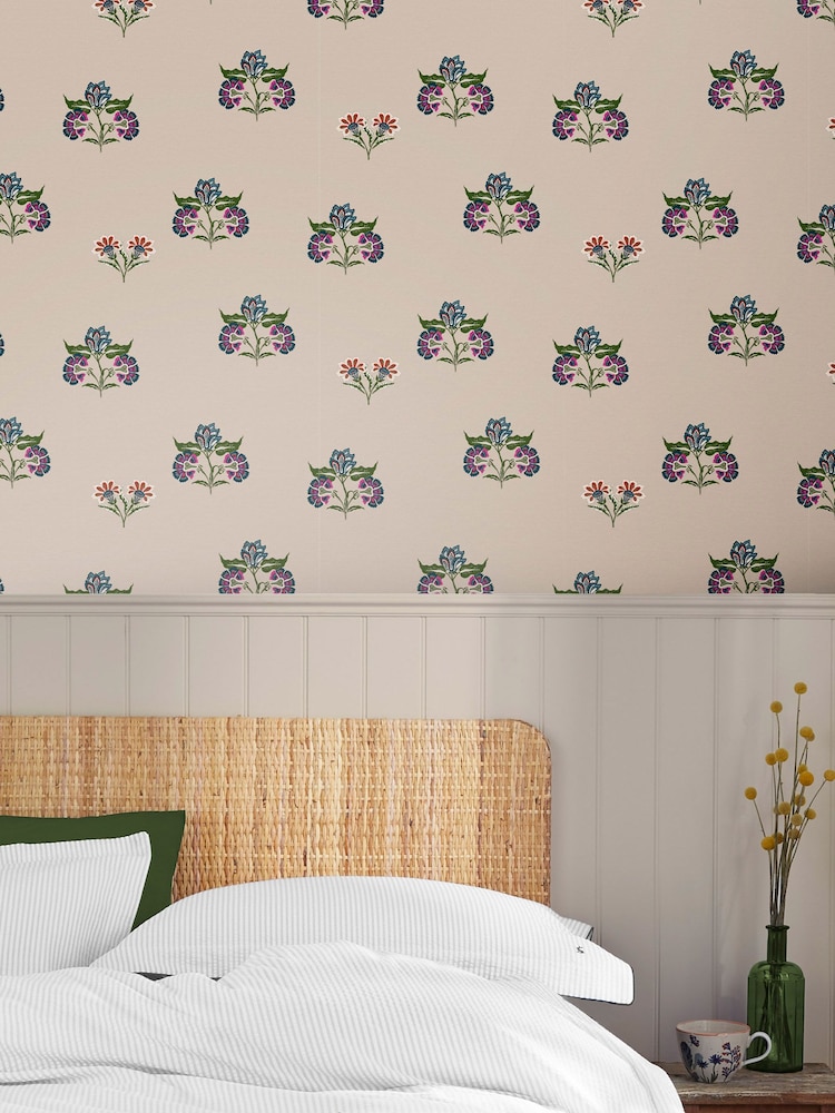 Joules Dawn Grey Indienne Block Print Wallpaper - Image 1 of 3