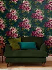 Joules Peacock Blue Invite Floral Wallpaper - Image 1 of 3