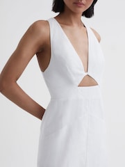 Reiss Ivory Rhoda Cotton-Linen Midi Dress - Image 3 of 5