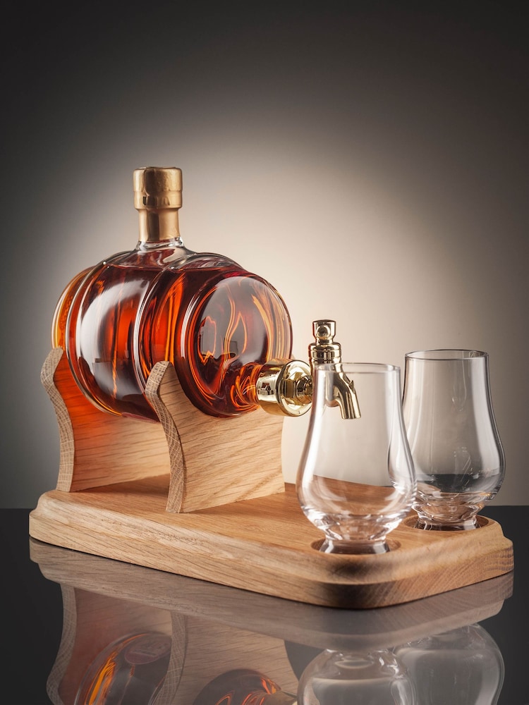 DrinksTime Stylish Whisky Barrel and Tap Whisky Decanter Set - Image 1 of 1