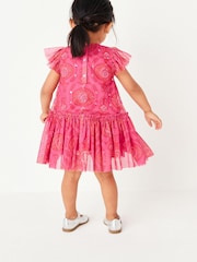 Pink/Red Sequin Embellished Mesh Party Dress (3mths-7yrs) - Image 2 of 6