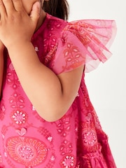 Pink/Red Sequin Embellished Mesh Party Dress (3mths-7yrs) - Image 4 of 6