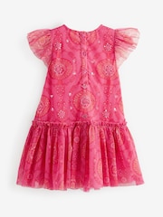 Pink/Red Sequin Embellished Mesh Party Dress (3mths-7yrs) - Image 6 of 6