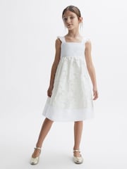 Reiss White Abby Lace Detail Bow Back Dress - Image 1 of 6
