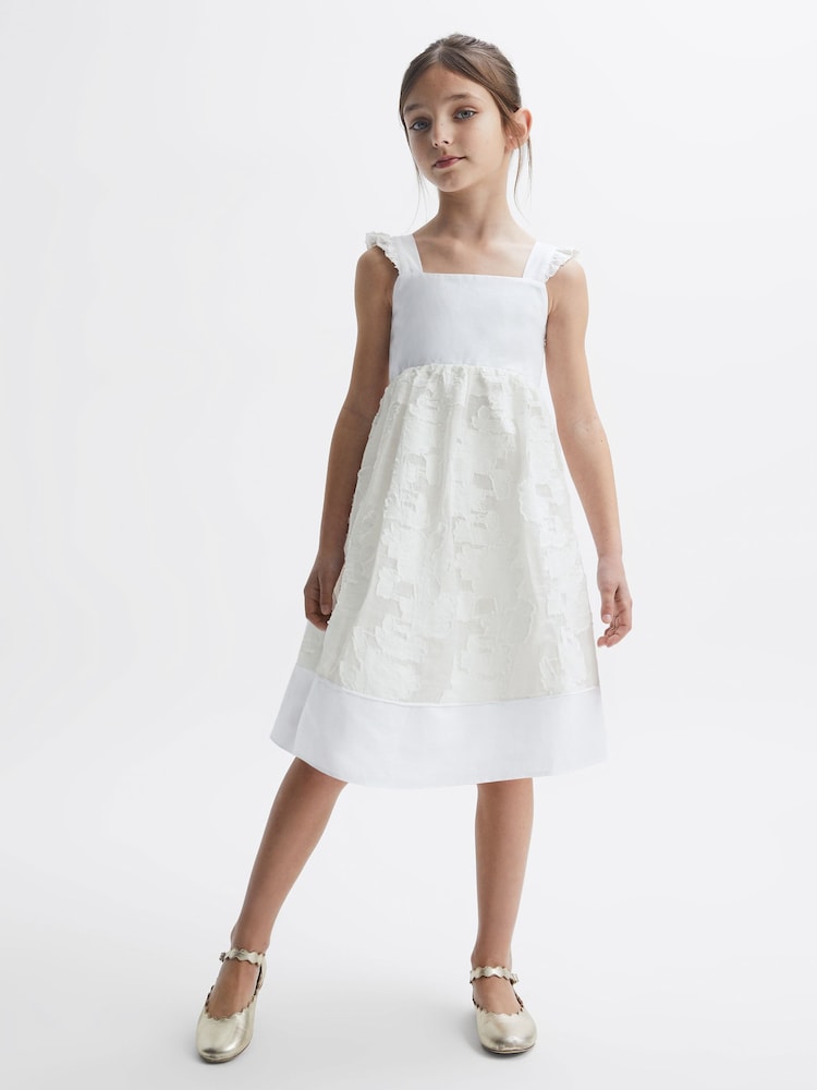 Reiss White Abby Lace Detail Bow Back Dress - Image 1 of 6