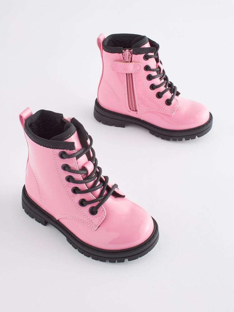 Pink Wide Fit (G) Warm Lined Lace-Up Boots - Image 1 of 6