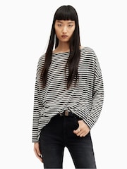 AllSaints Black Stripe Rita T-Shirt - Image 1 of 6