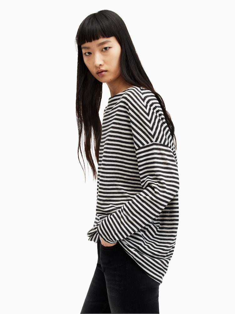 AllSaints Black Stripe Rita T-Shirt - Image 4 of 6
