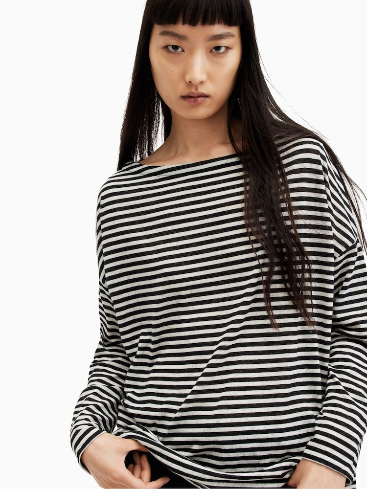 AllSaints Black Stripe Rita T-Shirt - Image 5 of 6