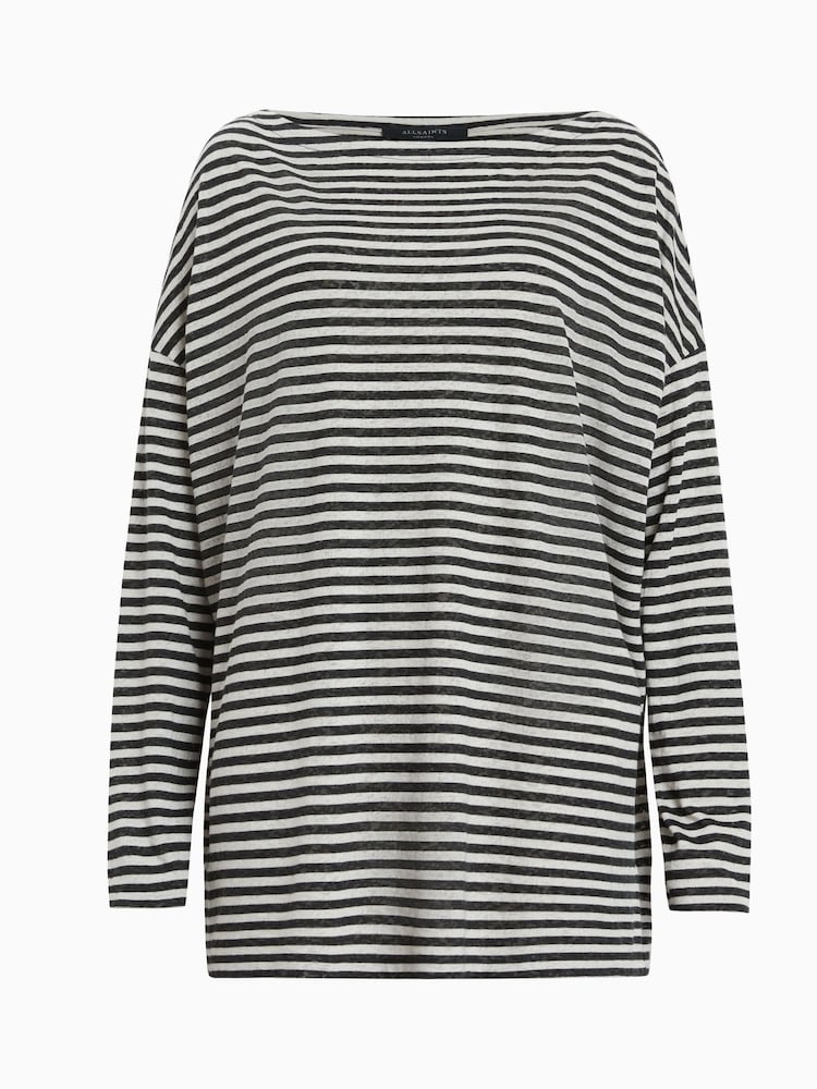 AllSaints Black Stripe Rita T-Shirt - Image 6 of 6