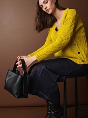 Citrine Yellow Premium Wool Cotton Blend V-Neck Stitch Detail Jumper - Image 2 of 7
