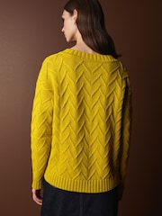 Citrine Yellow Premium Wool Cotton Blend V-Neck Stitch Detail Jumper - Image 4 of 7