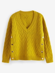 Citrine Yellow Premium Wool Cotton Blend V-Neck Stitch Detail Jumper - Image 6 of 7